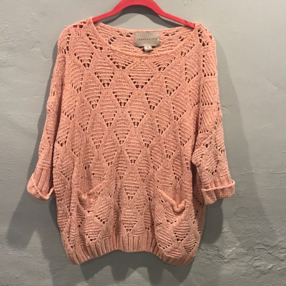 See through chenille sweater with front pockets